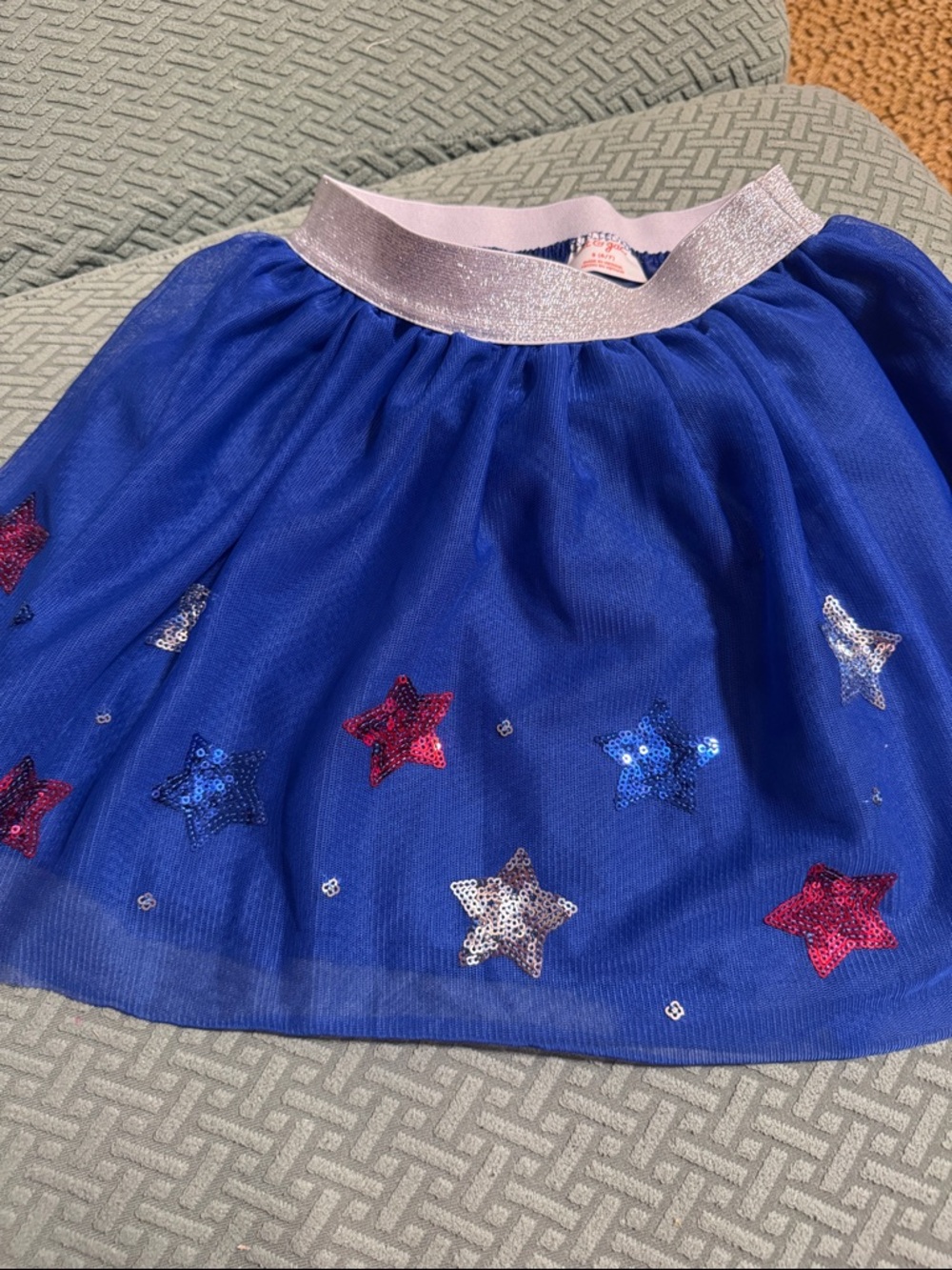 Cat & Jack Royal Blue Star Sequin Tulle Skirt with Silver Waistband